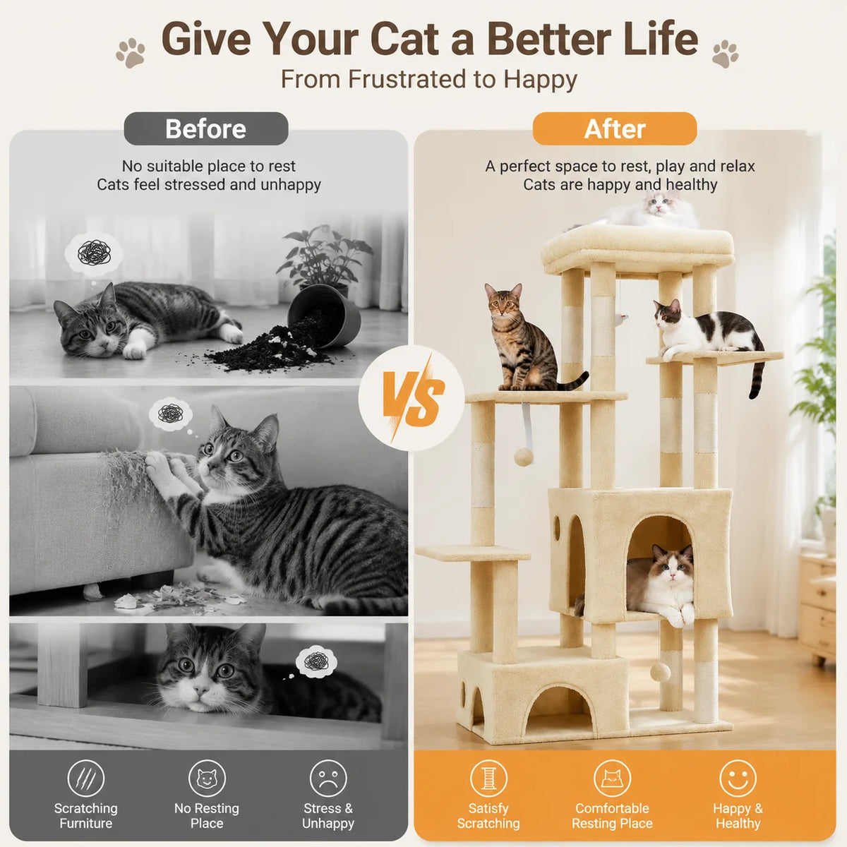 Multi Level Cat Tree With Scratching Posts And Cat Condos
