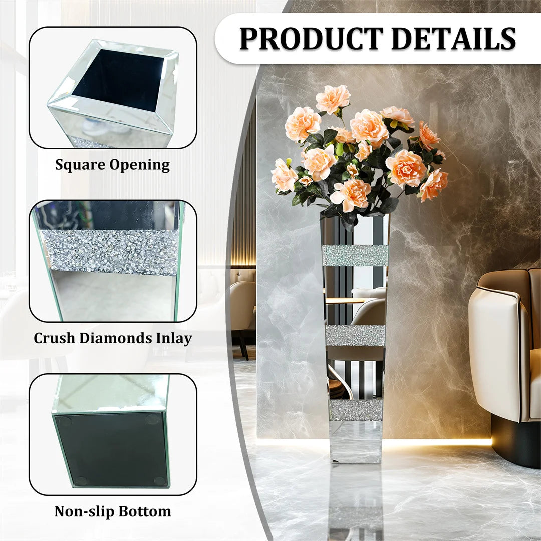 Modern Floor Vase Crystal Mirror Glass Standing Flower Vase
