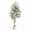 Olive Trees Artificial Indoor, 5-7ft Tall Faux Silk Plant - Fake Potted Tree with White Planter, Artificial Plants for Home Offi Pet and Home Outlet