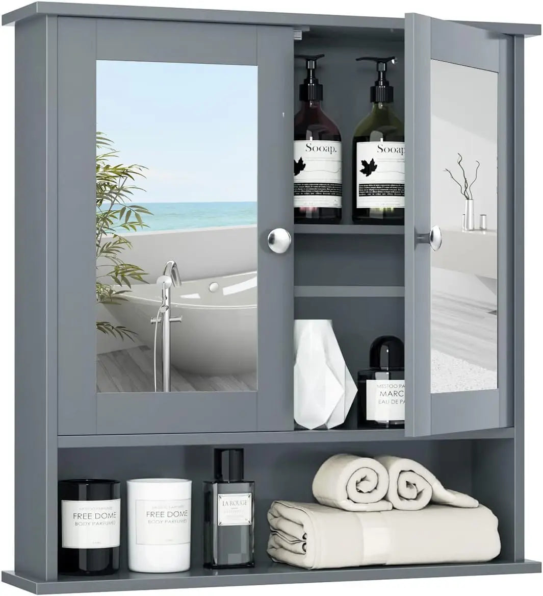 XIUWO Bathroom Medicine Cabinet With Mirror Doors And Adjustable Shelves