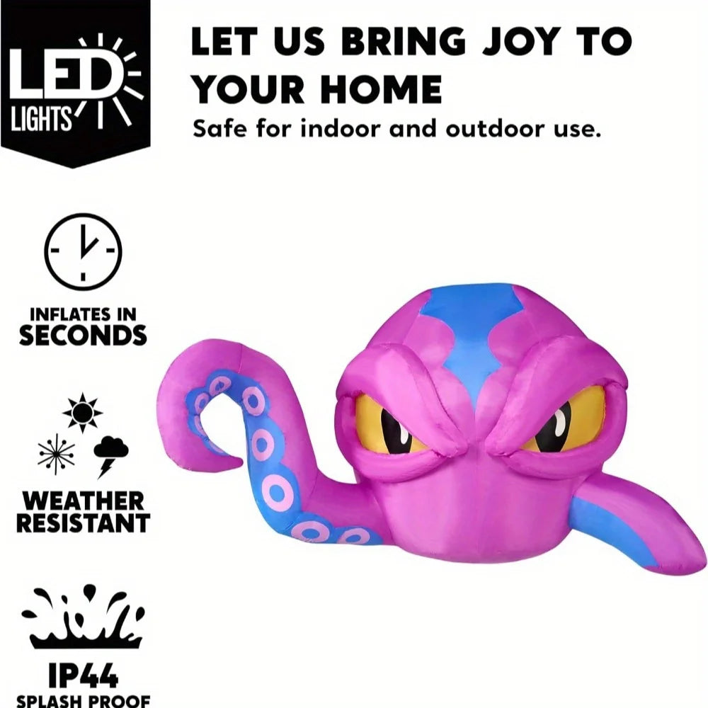 4 FT Tall Halloween Inflatable Purple Octopus Head with Tentacles Broke Out from Window with Built-in LEDs Blow Up for Halloween Window Decor, Outdoor Yard Garden Lawn Party Decoration Pet and Home Outlet