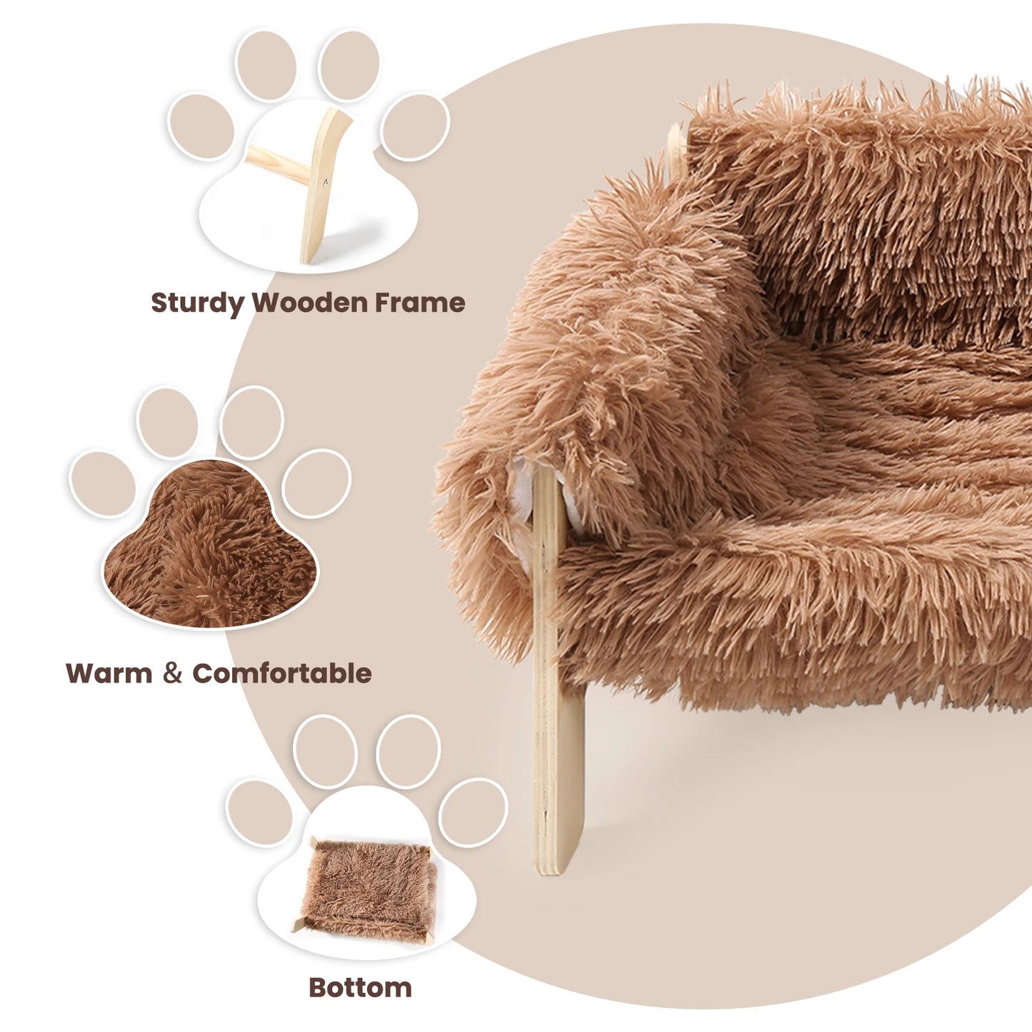 Raised Wooden Cat Bed With Plush Sofa for Indoor Cats