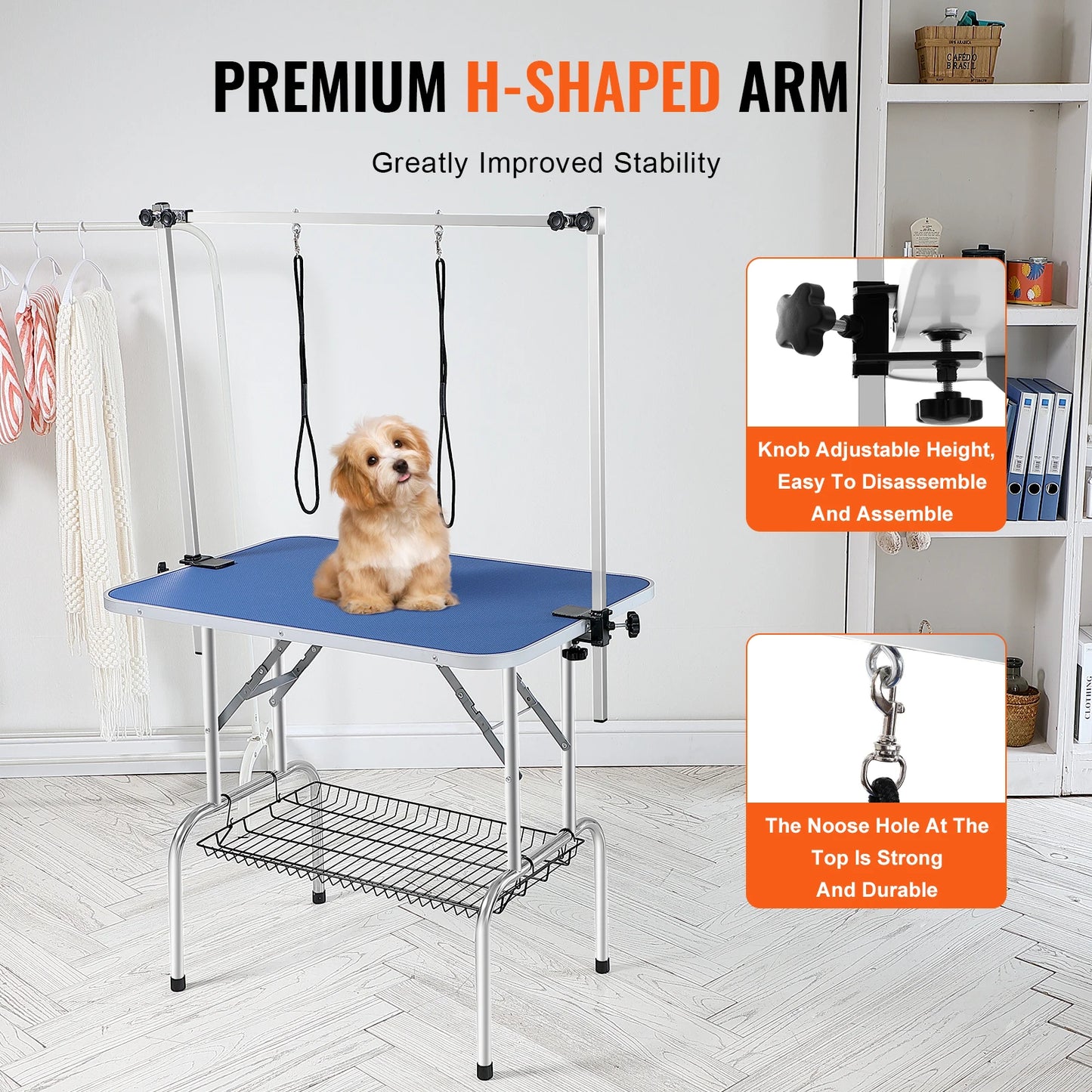 Foldable Pet Grooming Table Stainless Steel Two Arms With Loop