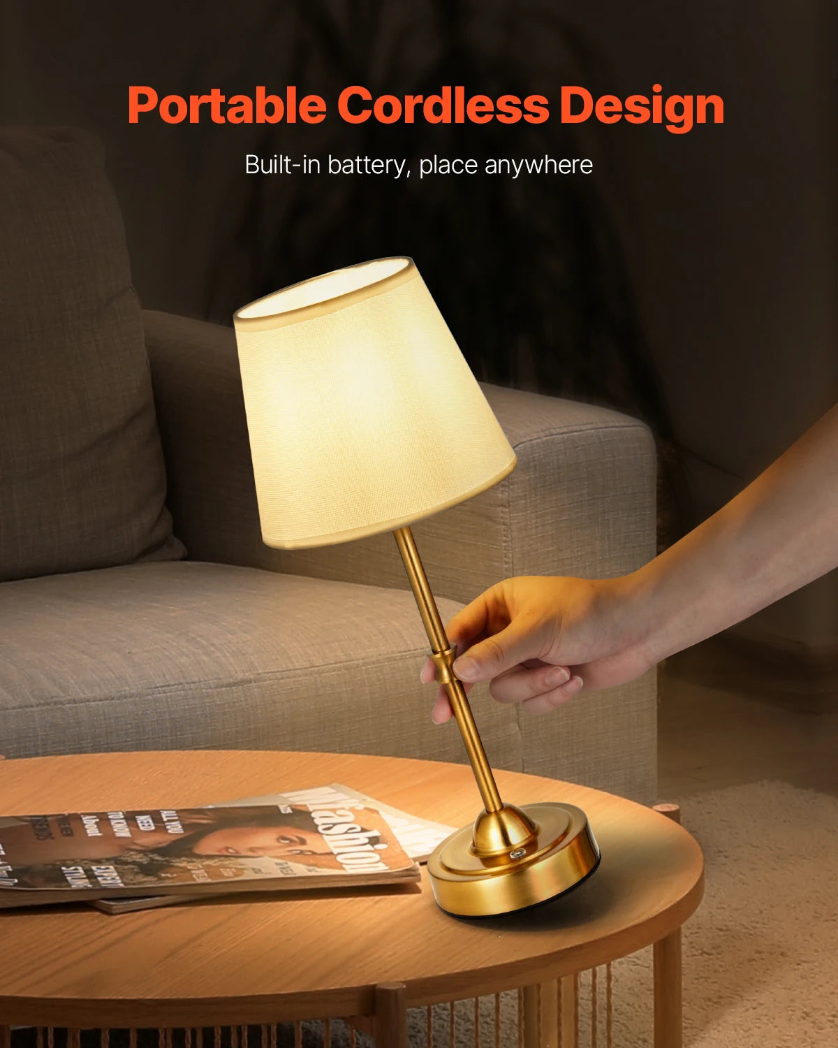 SucceBuy Cordless Table Lamp With 5200mAh Battery 3 Brightness Levels