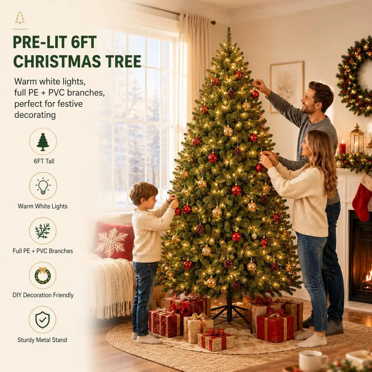 6/4.5/7.5ft Christmas Tree Green Thick and Dense Pine Needle PVC Artifical Christmas Tree with Metal Stand and Dual Color LED Lights Holiday Decoration  for Home Office Party Pet and Home Outlet