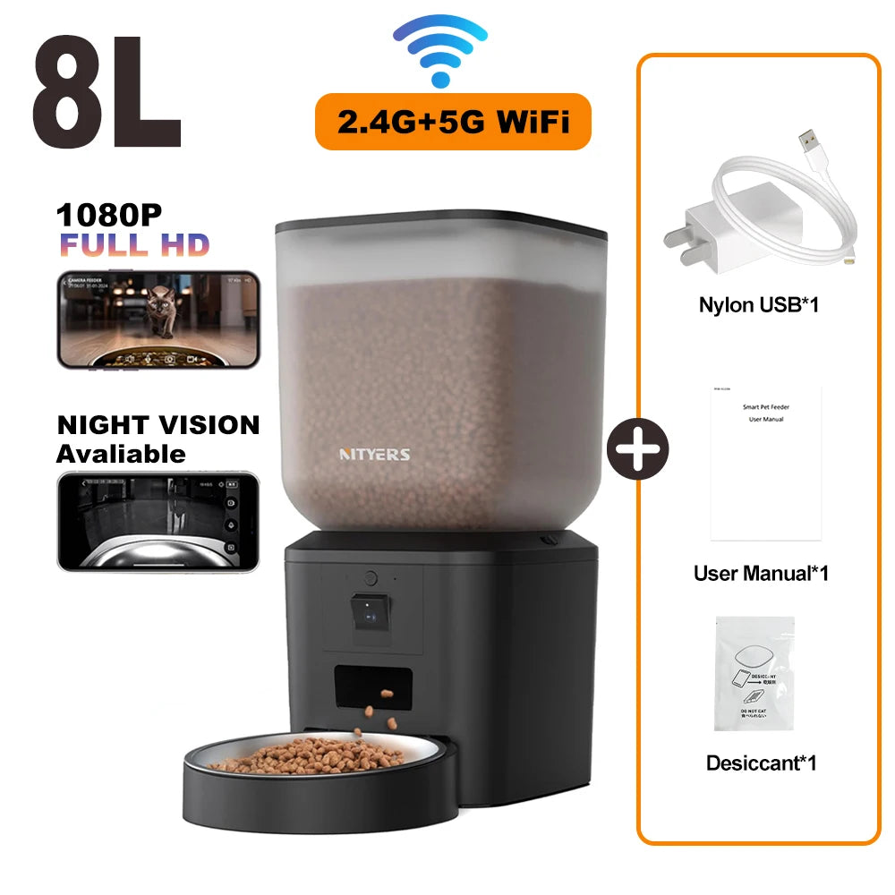Nityers 8L Smart WiFi Cat Feeder With Night Vision Camera