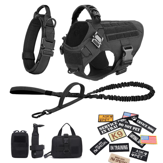PETRAVEL Military Dog Harness Vest Set With Leash And Patches