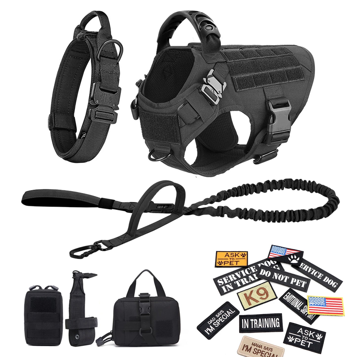 PETRAVEL Military Large Dog Harness Vest With Patches Set