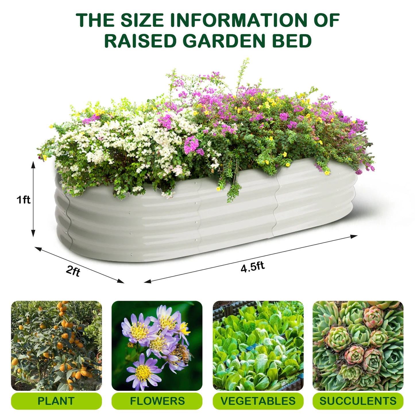 HiMISS Oval Galvanized Raised Garden Bed Outdoor Planter Two Piece