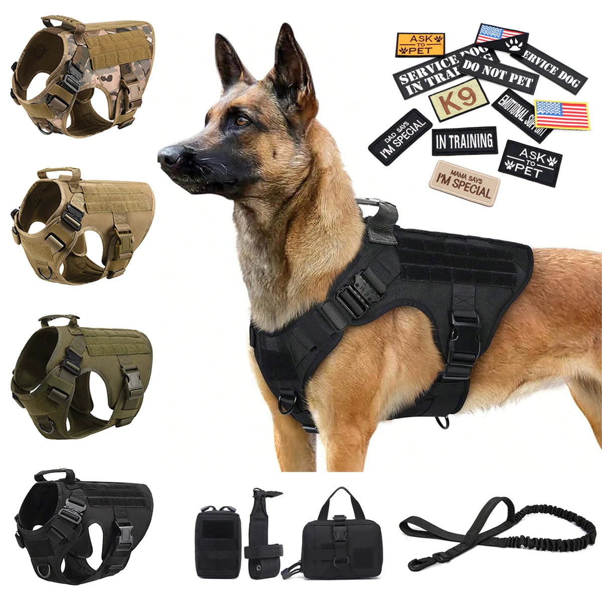PETRAVEL Military Large Dog Harness Vest With Patches Set