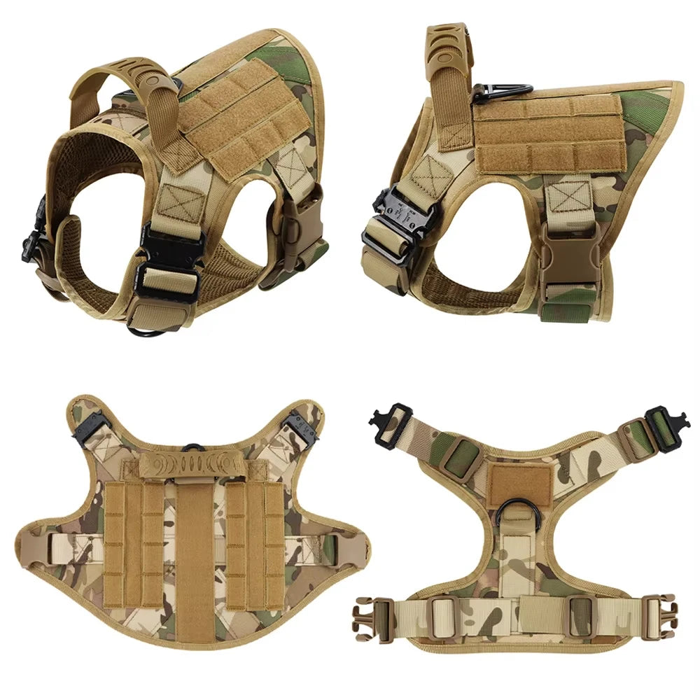 Military Tactical Nylon Dog Harness Vest Collar Leash Training Equipment