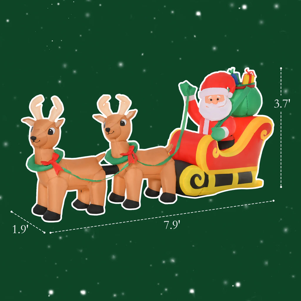 8' Inflatable Christmas Santa Claus Sleigh, Blow-Up Outdoor Display w/ LEDs Pet and Home Outlet