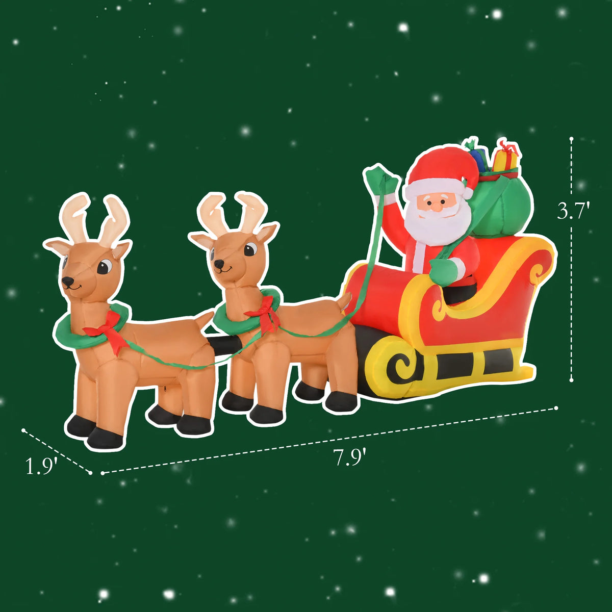 8' Inflatable Christmas Santa Claus Sleigh, Blow-Up Outdoor Display w/ LEDs Pet and Home Outlet