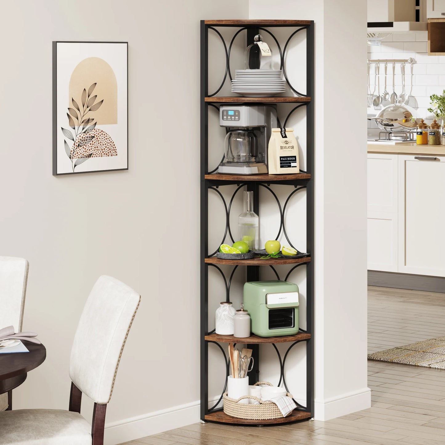 Tribesigns 6 Tier Rustic Corner Bookshelf Tall Storage Rack