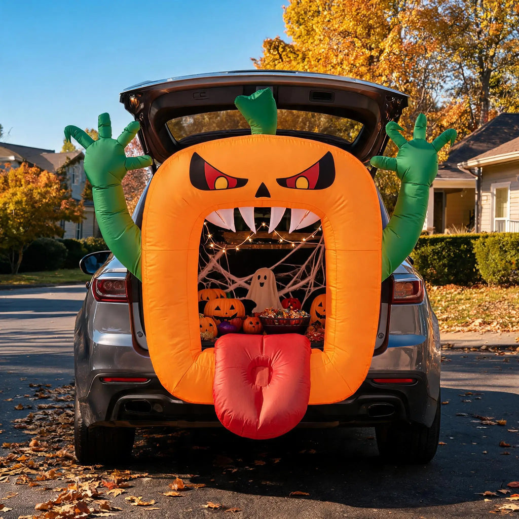 6 FT Inflatable Halloween Pumpkin Arch with LED Lights Self Inflating Outdoor Yard and Trunk or Treat Decoration 210T Polyester 12V Plug Spooky Holiday Party Lawn Garden Night Display Props Pet and Home Outlet