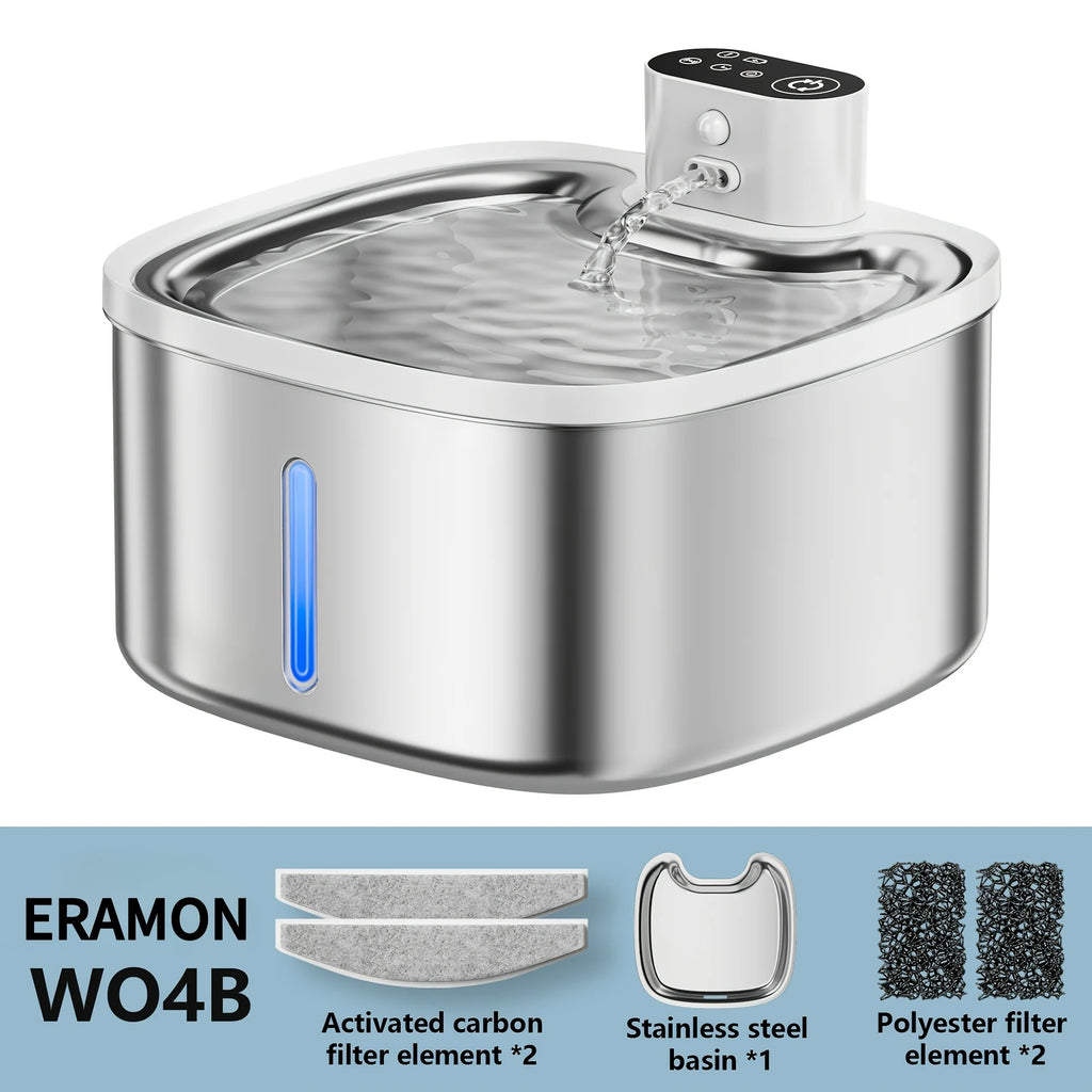 ERAMONG Ultra Quiet Wireless Cat Water Fountain With Motion Sensor Pet and Home Outlet