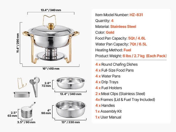 SucceBuy Chafing Dish Buffet Set Stainless Steel Chafer With Pans