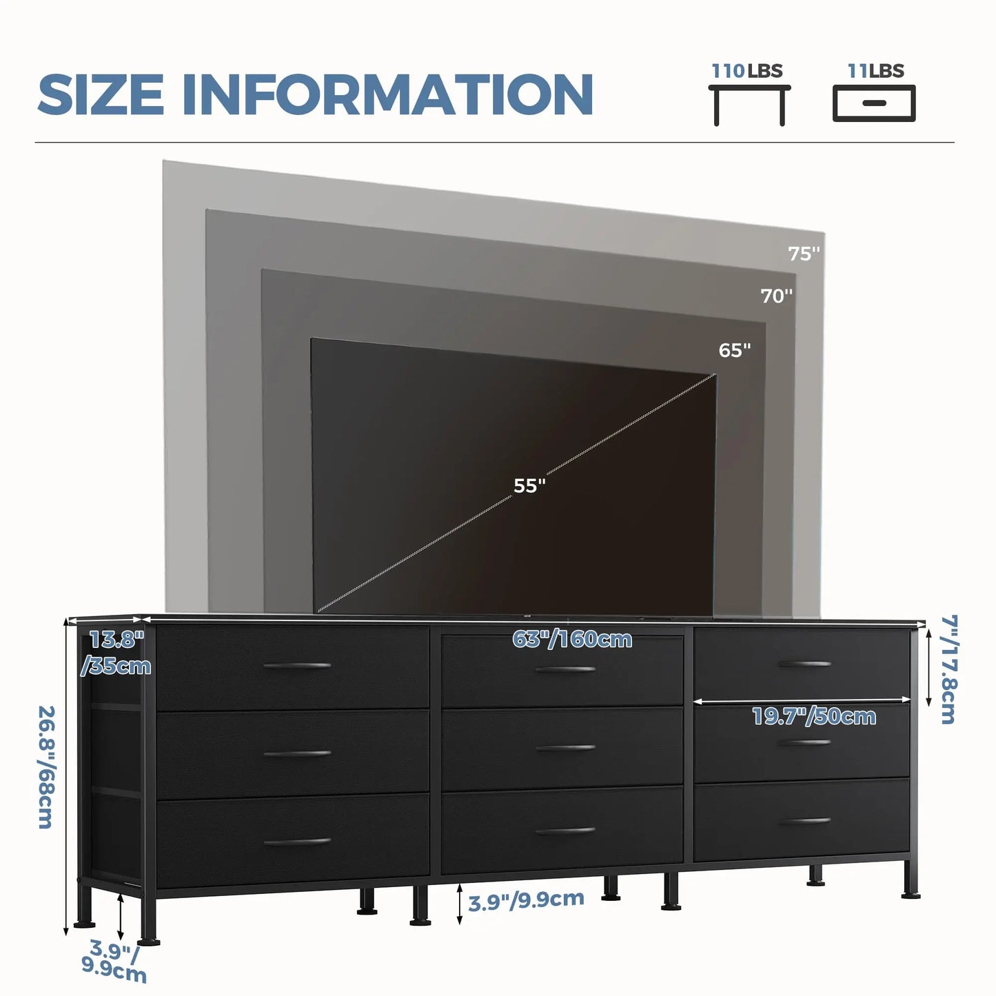 JHK Modern Living Room Media Cabinet With Storage Drawers