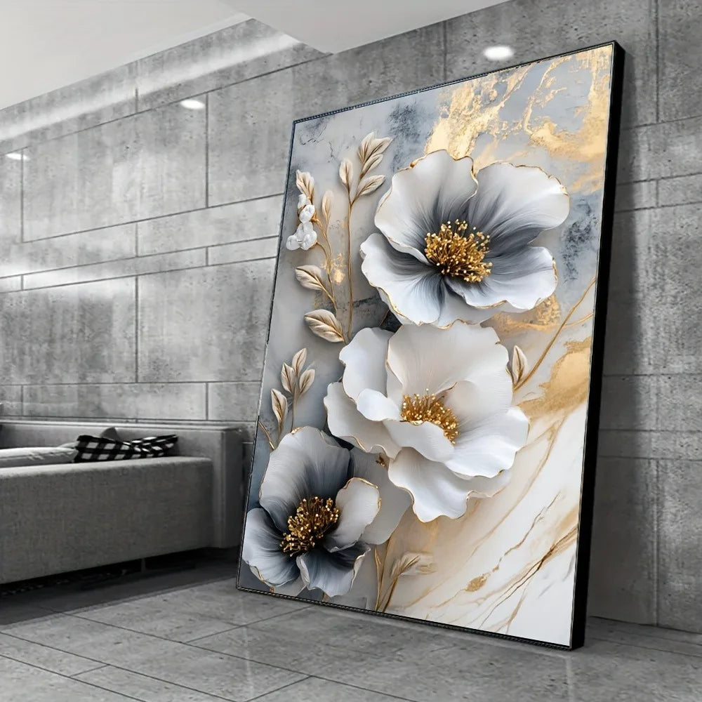Modern Luxury Floral Canvas Mural, Framed Floral Painting