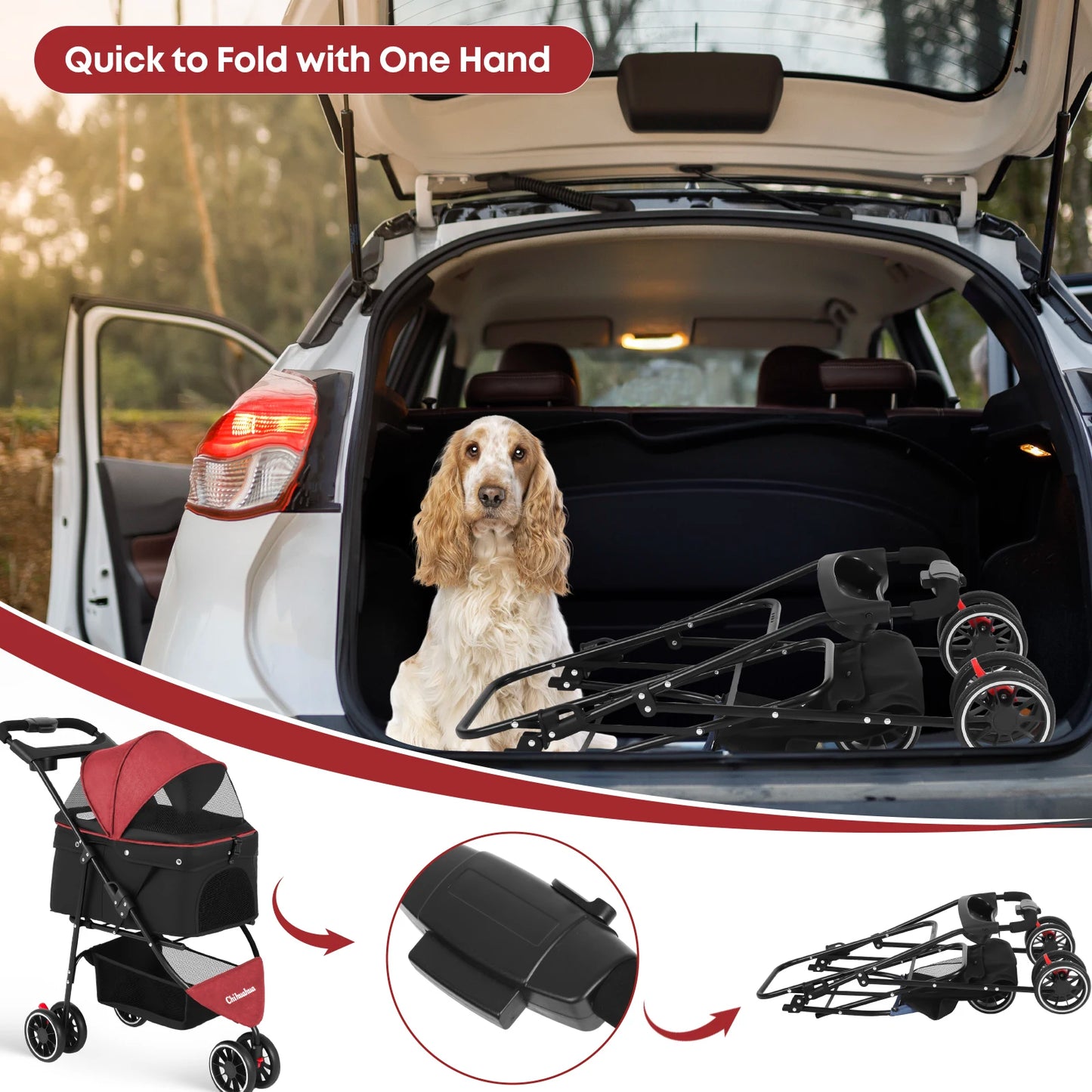 CHIHUAHUA 3-Wheel Pet Stroller For Small And Medium Cats Dogs