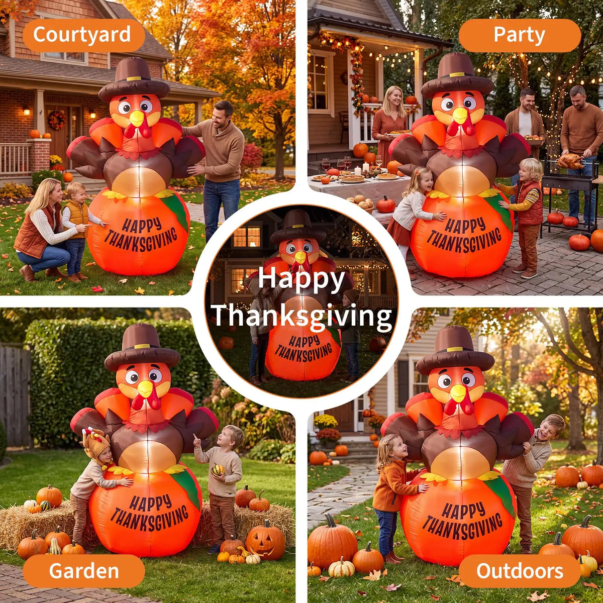 6ft Thanksgiving Pumpkin Turkey Inflatable Yard Decor With 7 Led Lights, Blower, Stakes & Ropes For Lawn Porch Garden Party Home Pet and Home Outlet
