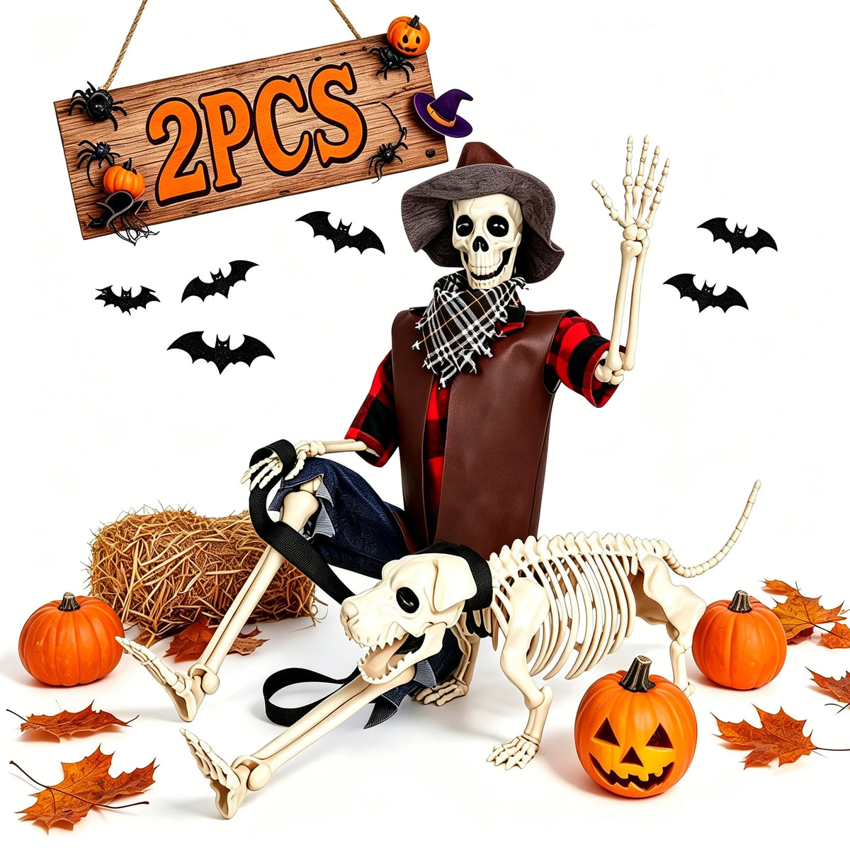Posable Skeleton And Dog Halloween