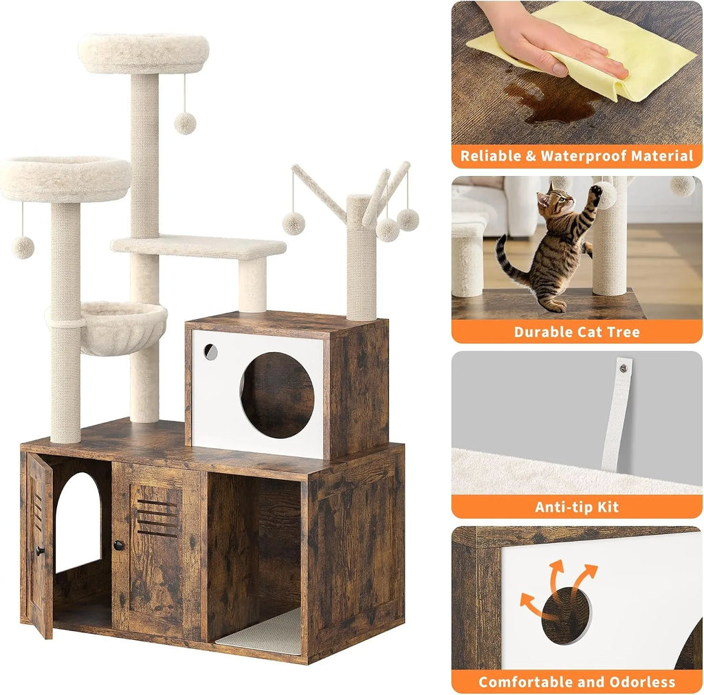 55-Inch Cat Tower with Hidden Litter Box Enclosure Pet and Home Outlet