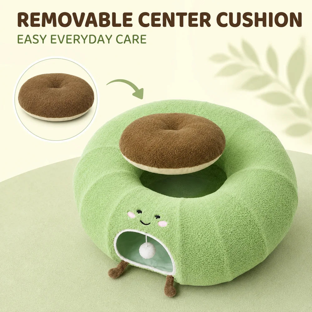 Convertible Cat Tunnel Bed For Indoor Cats Plush Donut Cat Bed With Removable Cushion Zip Connected Long Play Tunnel Cozy Hideaway Bed With Hanging Ball For Kittens Cats And Small Pets Pet and Home Outlet