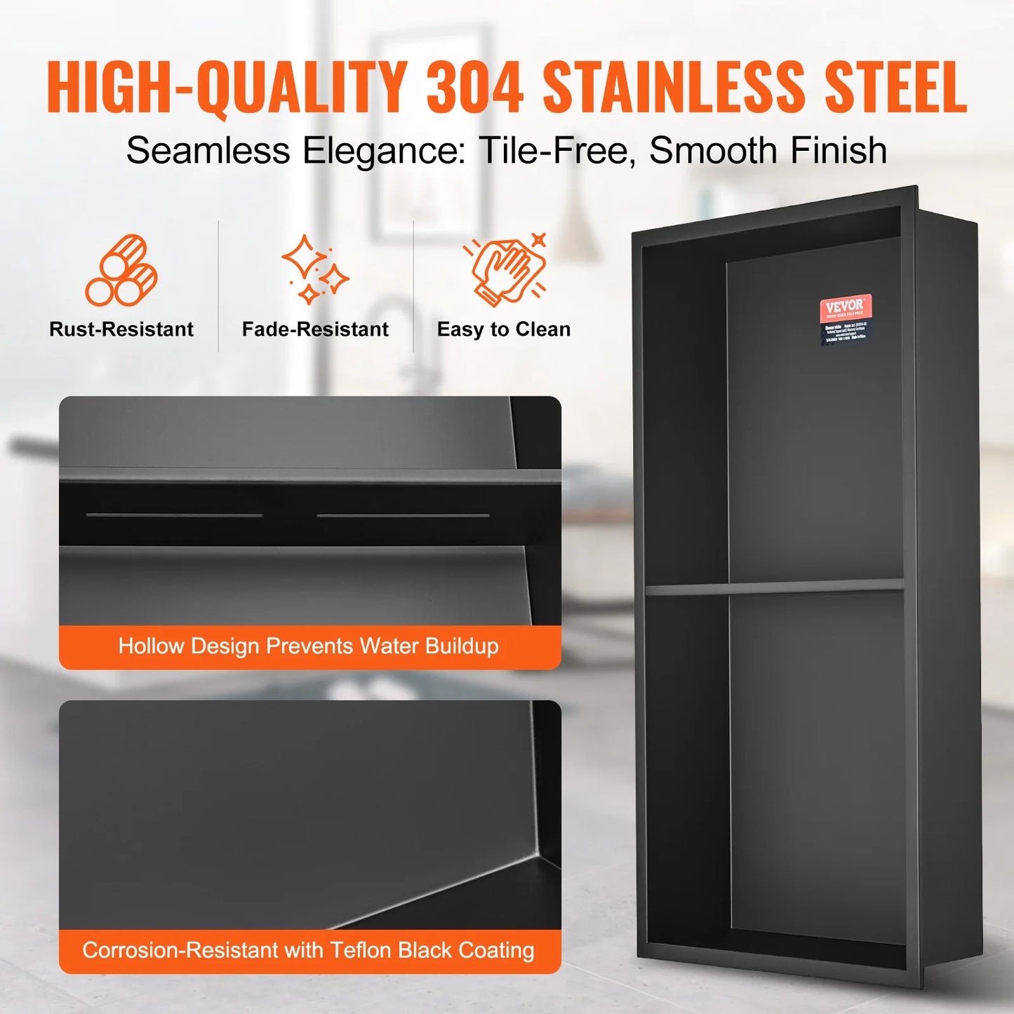 SucceBuy 304 Stainless Steel Recessed Shower Niche Double Bathroom Shelf