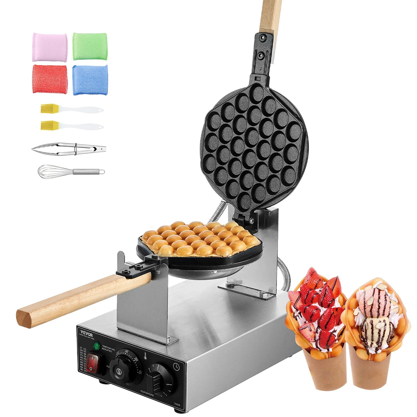 VEVOR SucceBuy Bubble Waffle Maker 1400W Rotatable Dual Pans Nonstick
