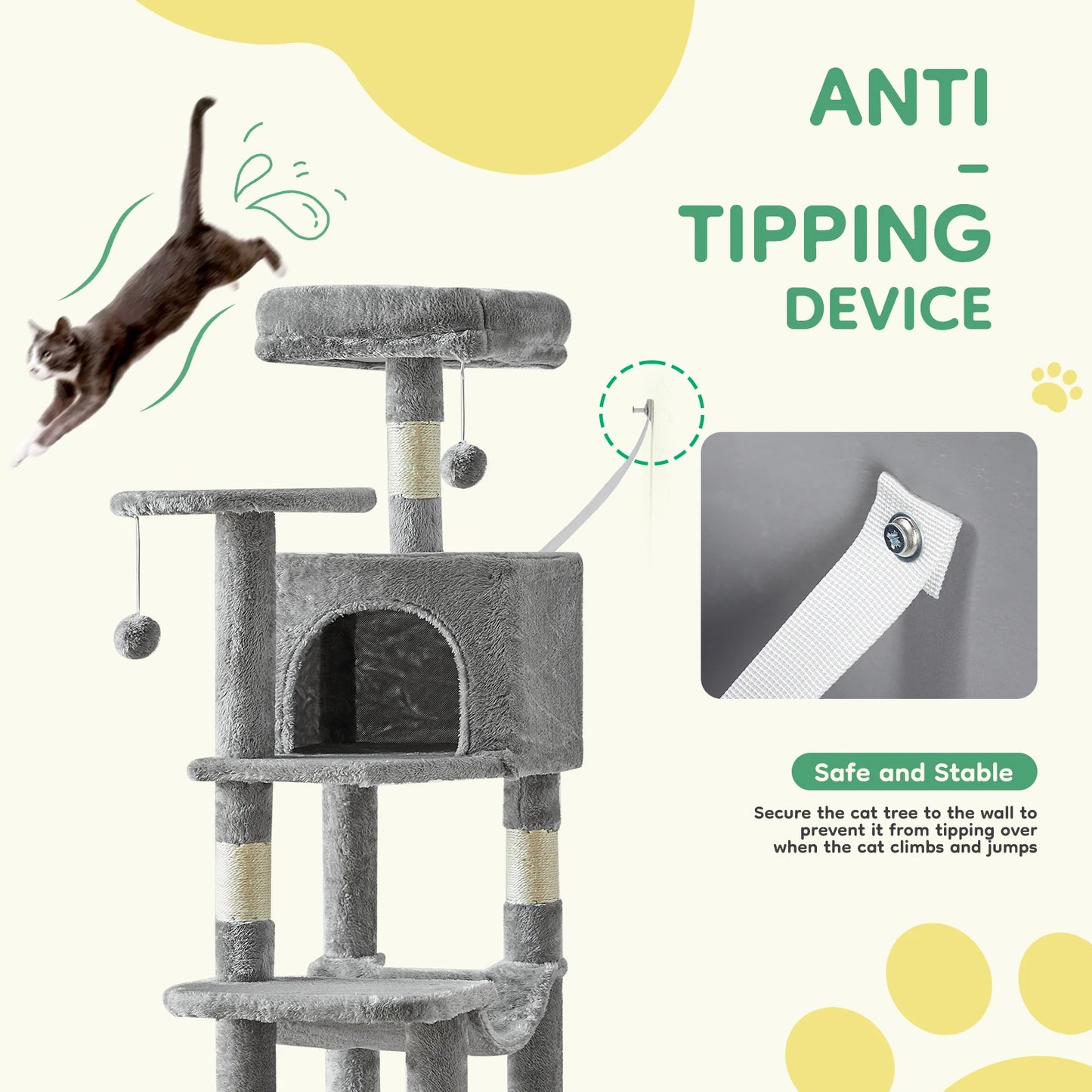 JHK Cat Tree Tall Multi Cat Climbing Tower Indoor Cat