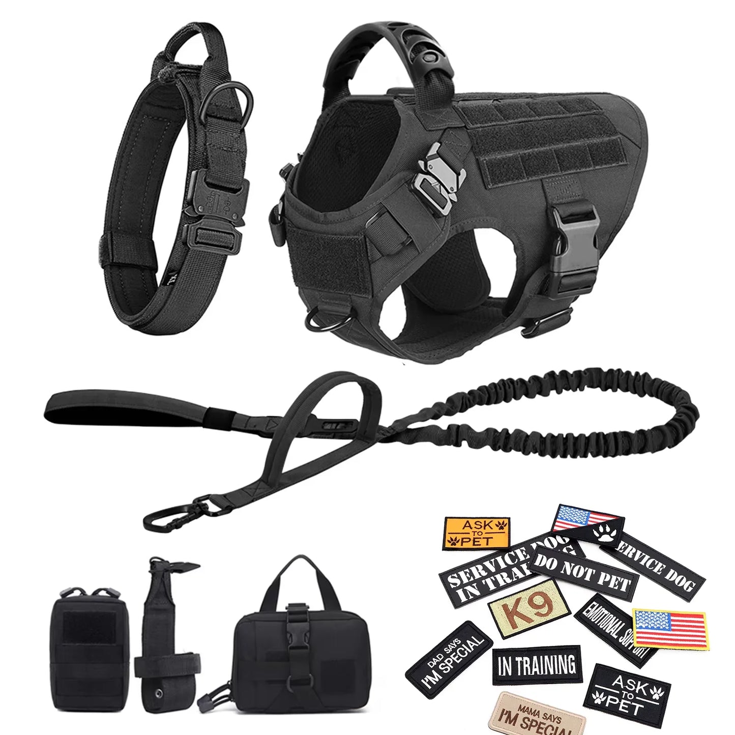 Military Tactical Nylon Dog Harness Vest Collar Leash Training Equipment
