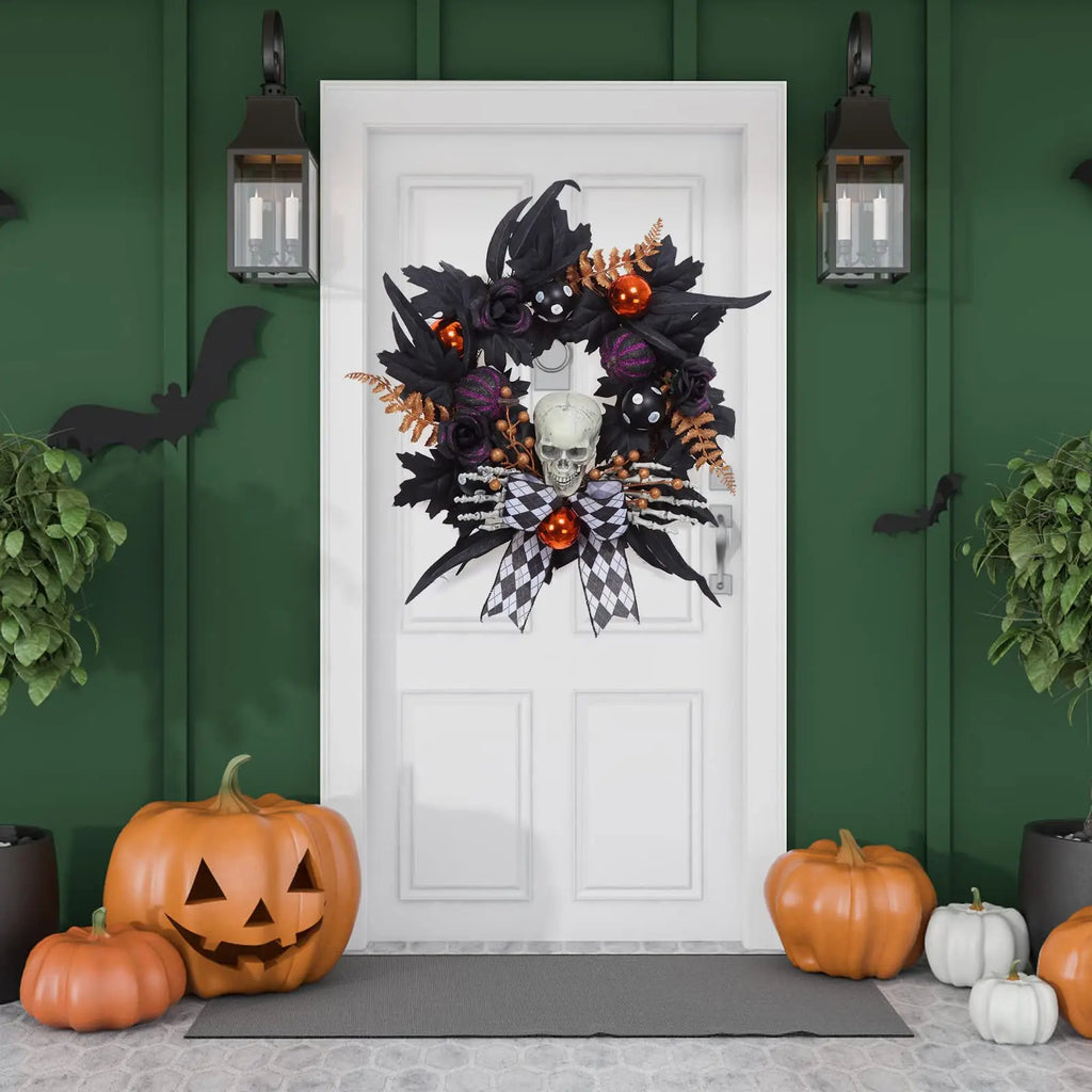 2026 Halloween Wreaths for Front Door, 20" Gothic Skeleton Wreath Pet and Home Outlet