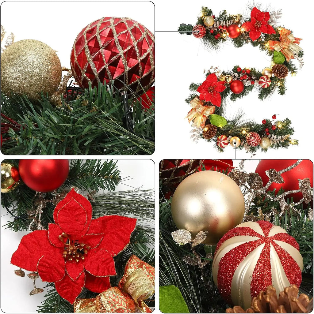 Garvee Christmas Garland With Poinsettias Pine Cones Berries And Lights Pet and Home Outlet