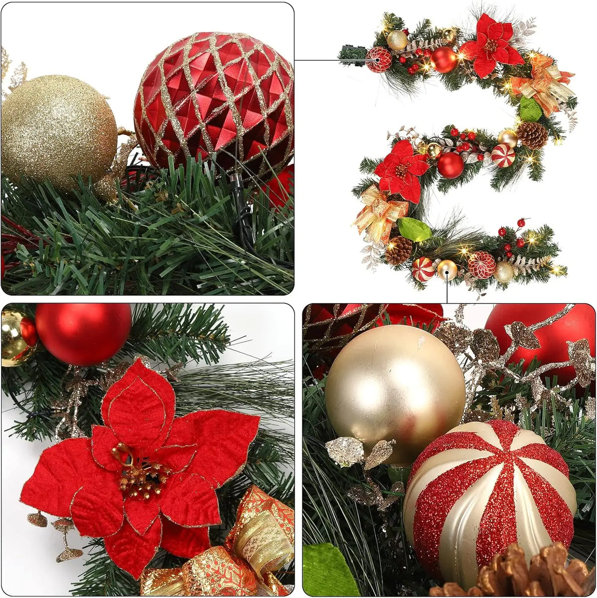 Garvee Christmas Garland With Poinsettias Pine Cones Berries And Lights Pet and Home Outlet