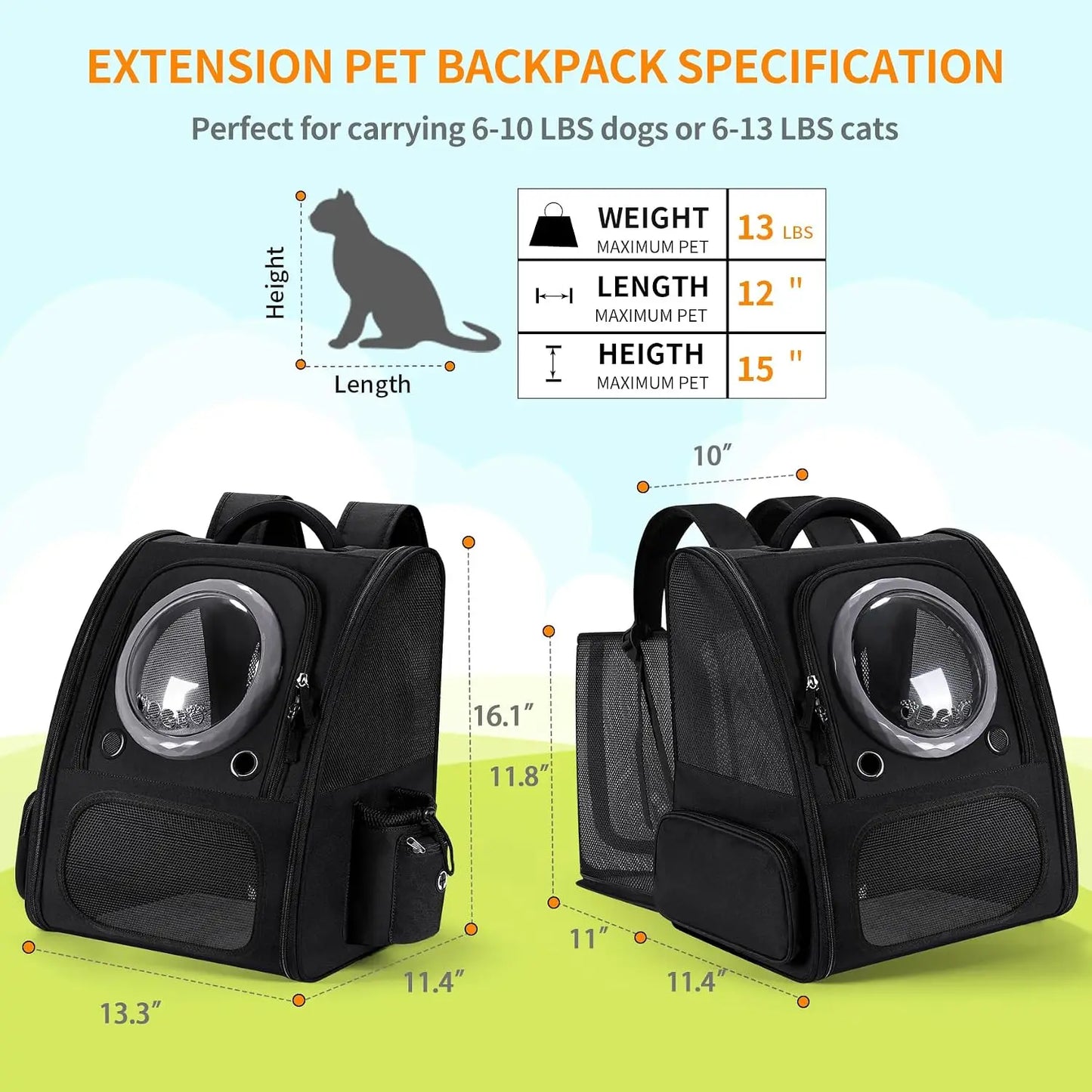 Expandable Pet Backpack Carrier for Cats and Small Dogs