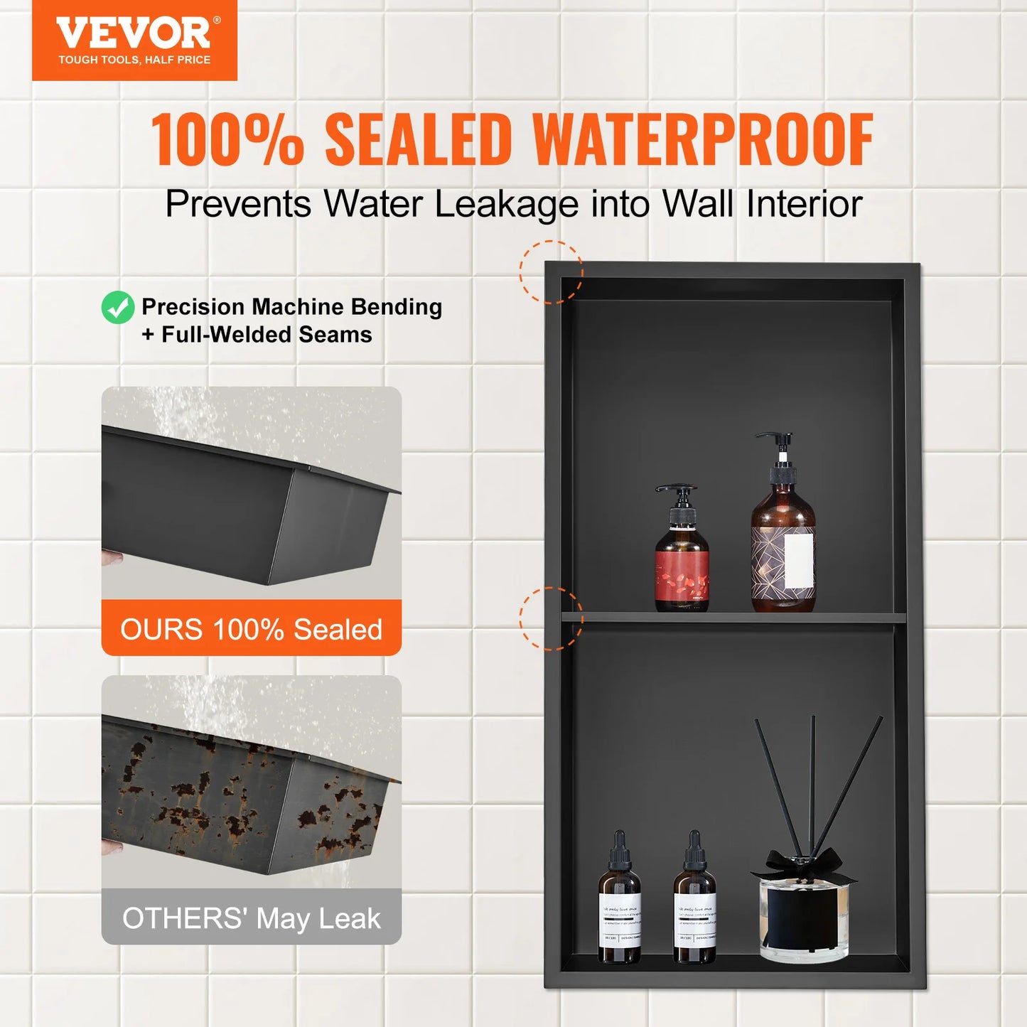 SucceBuy 304 Stainless Steel Recessed Shower Niche Double Bathroom Shelf