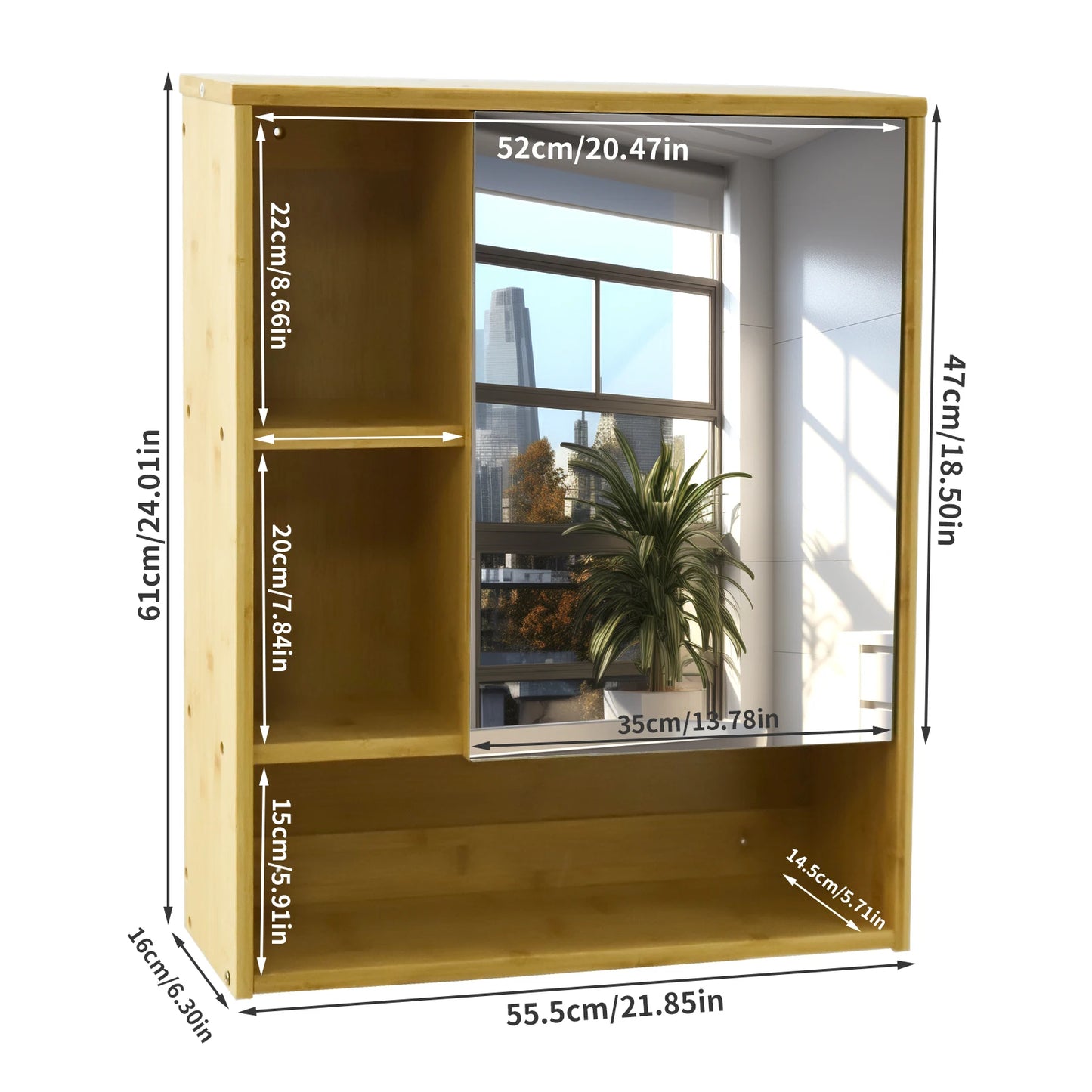 Wisfor Bamboo Wall Mounted Bathroom Cabinet With Mirror Storage