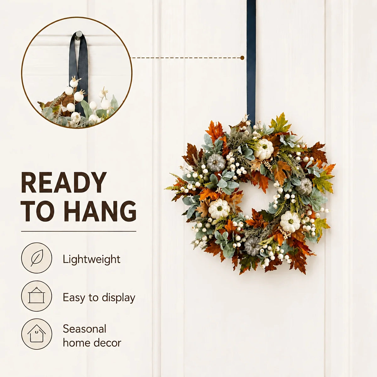 Garlands - All Peony And Pumpkin Wreath Year Round, Leaves And Berries Farmhouse Autumn Wreath, Mixed Leaves - Thanksgiving Wreaths for Indoor Outdoor, Artificial Fall Wreaths for Front Door Rustic Pet and Home Outlet