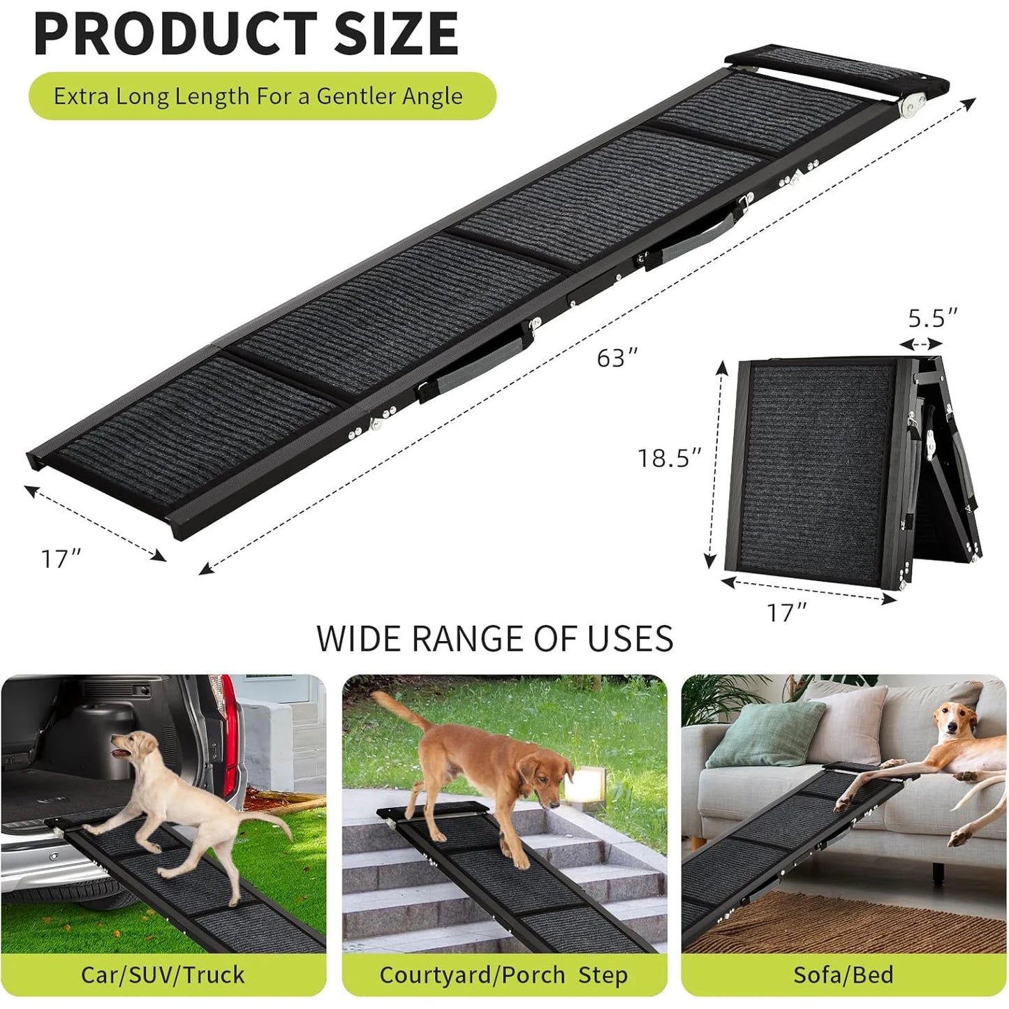 HiMISS Upgraded Folding Dog Ramp For Cars With Non-Slip Surface