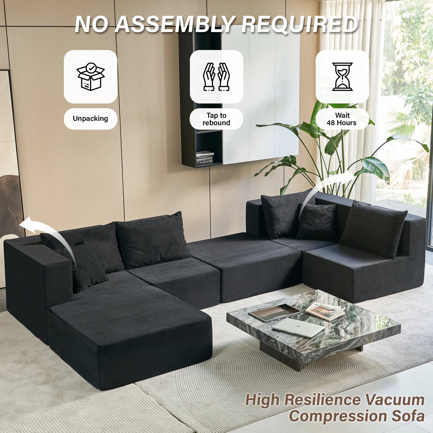 Modern Modular Sectional Sofa With Deep Seat And Convertible Bed