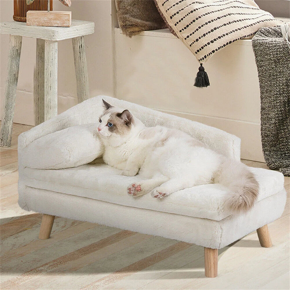BORWART Luxury Elevated Dog Sofa Bed With Backrest Plush Cushion