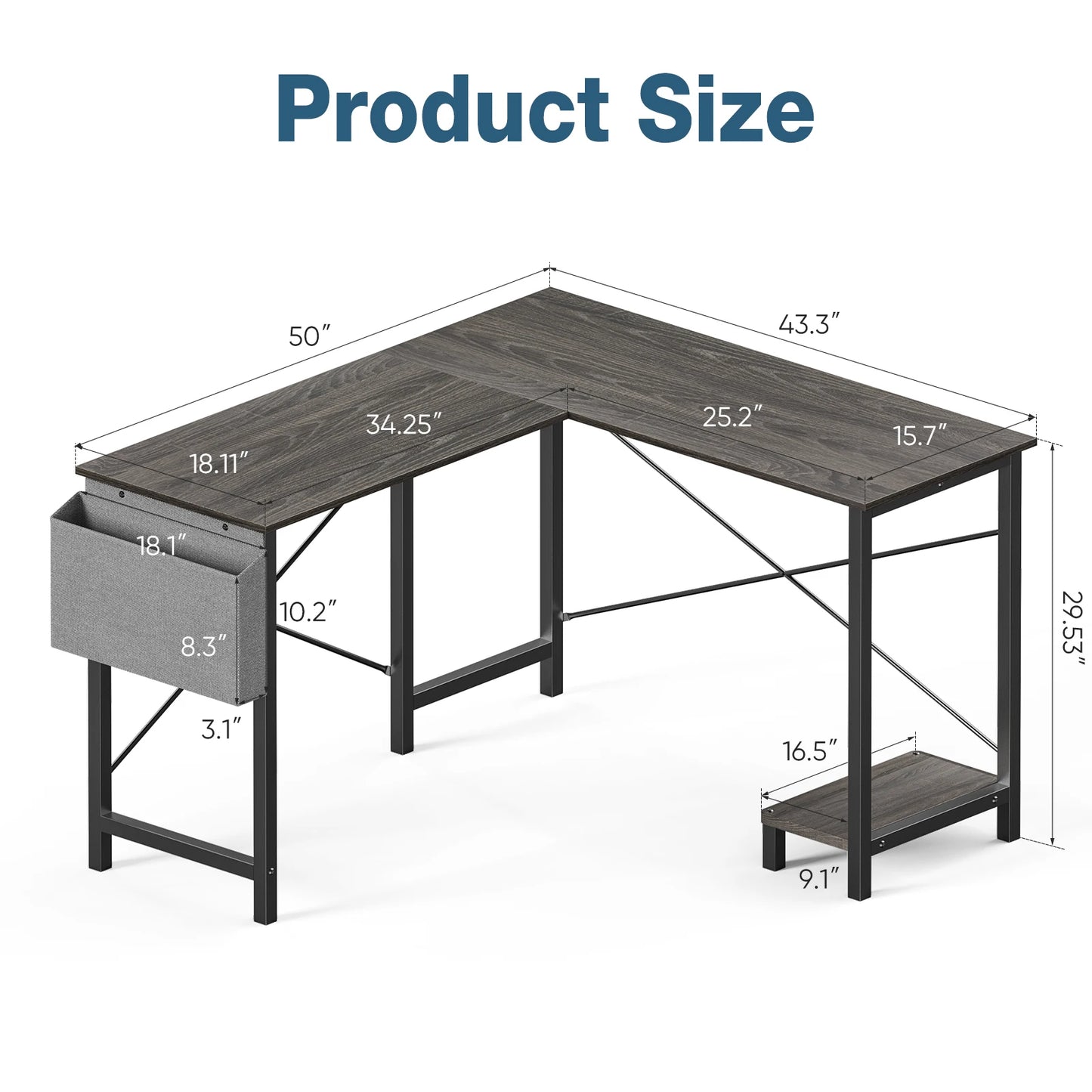 JHK L Shape Gaming Desk With CPU Storage Shelf System