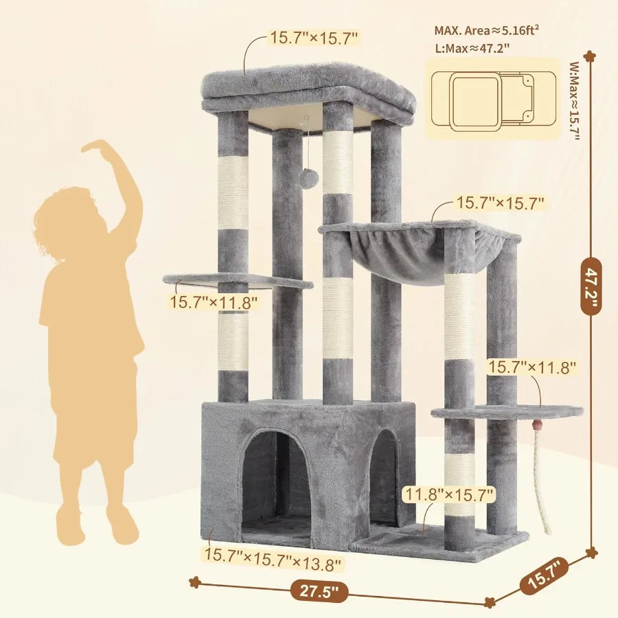 XIUWO Cat Tree Tower For Indoor Cats Multi Level Stability