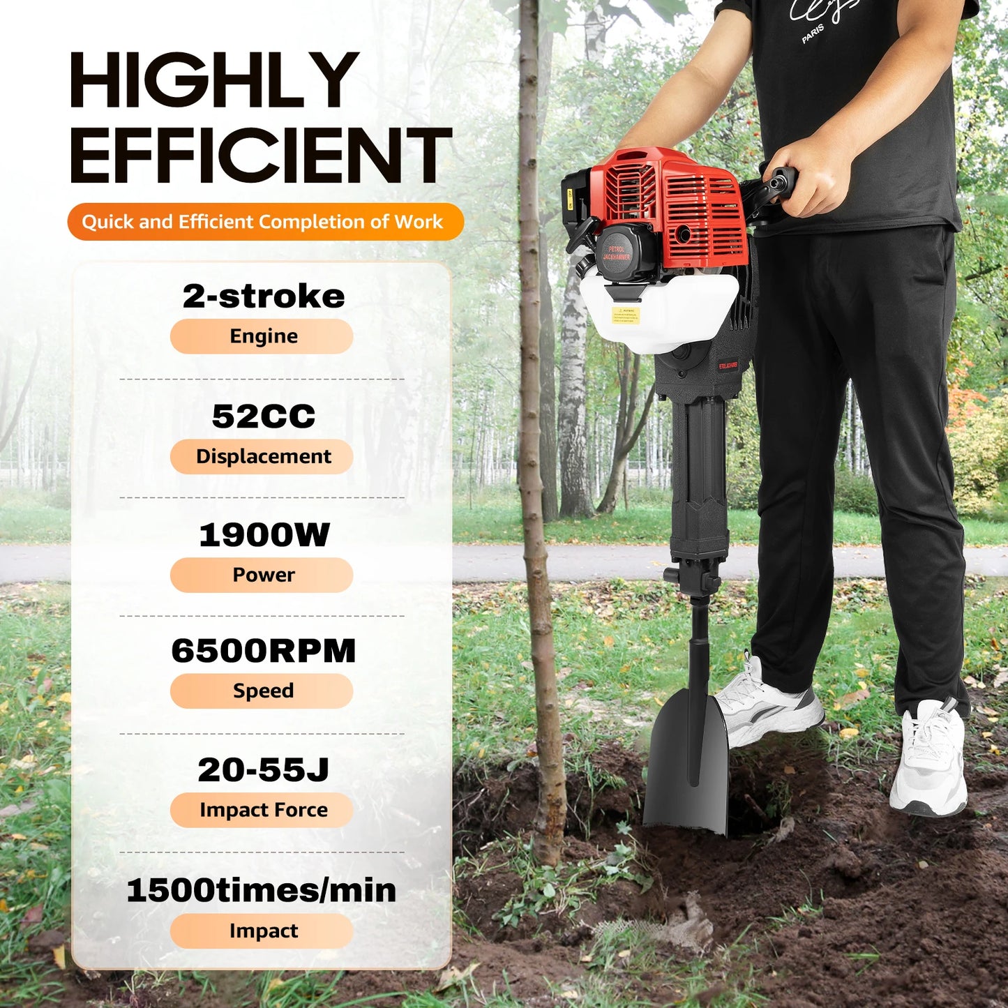 Bymaocar 1900W Gas Powered Garden Tree Digger Excavator 2 Stroke Roots