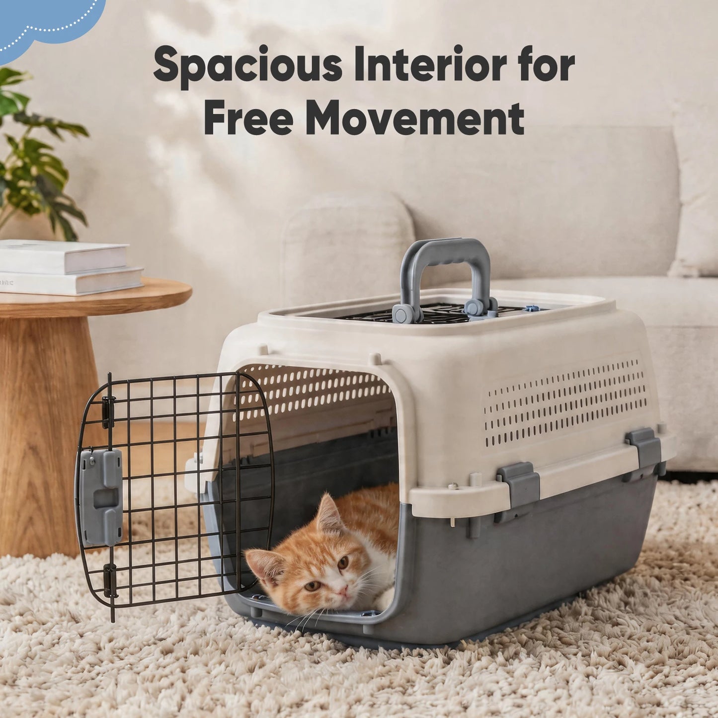 Secure Top Load Pet Carrier With Bowls For Small Dogs