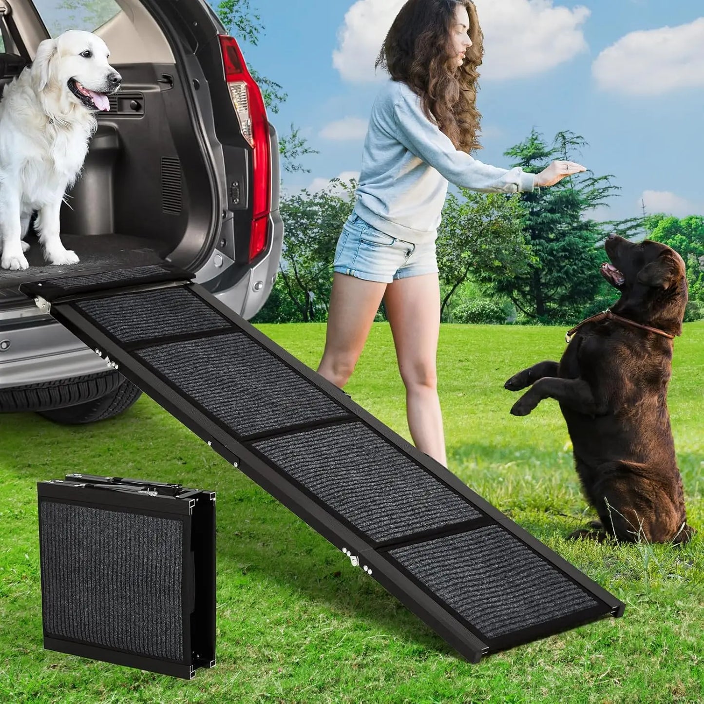 HiMISS Upgraded Folding Dog Ramp For Cars With Non-Slip Surface