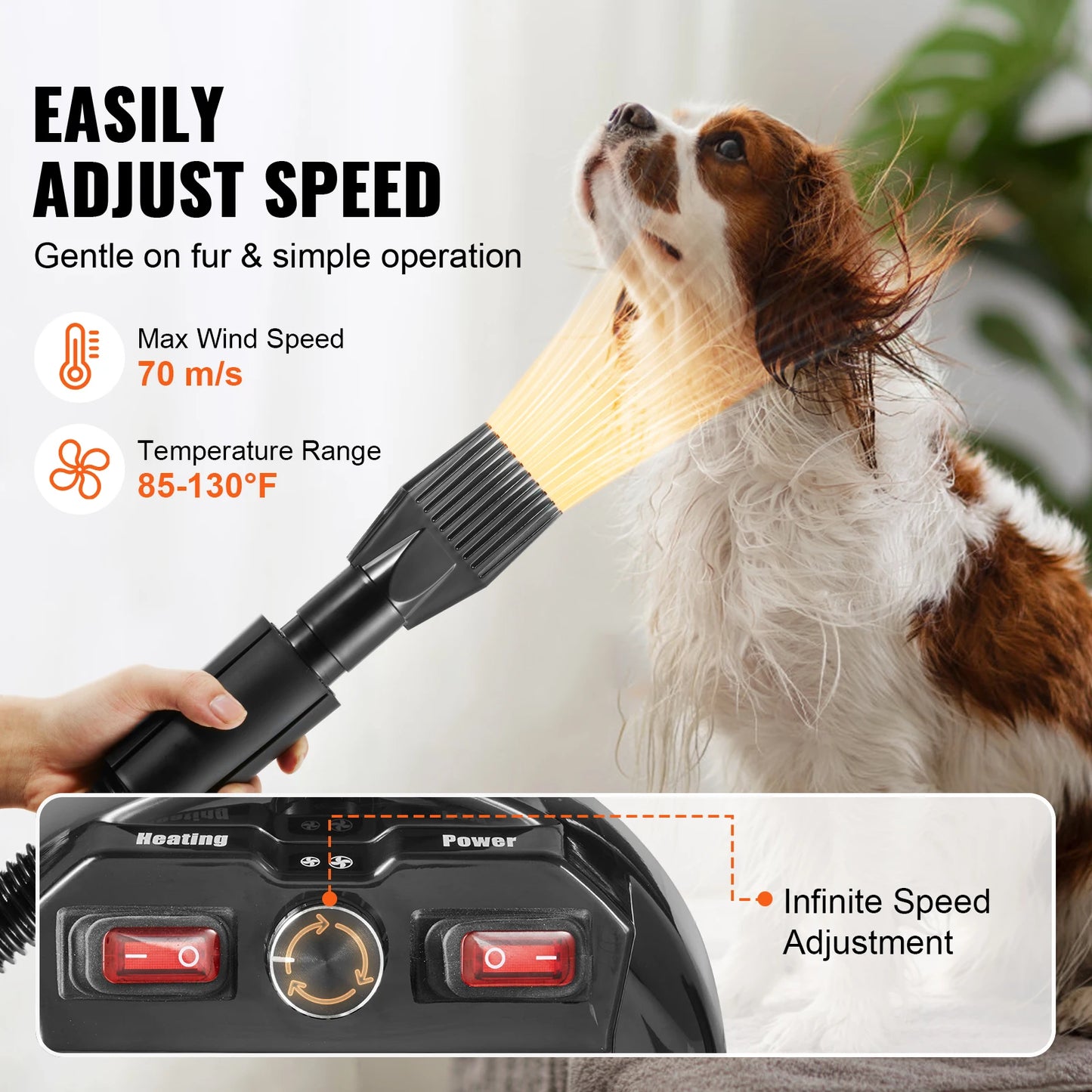 SucceBuy Dog Hair Dryer With Adjustable Speed Four Nozzles