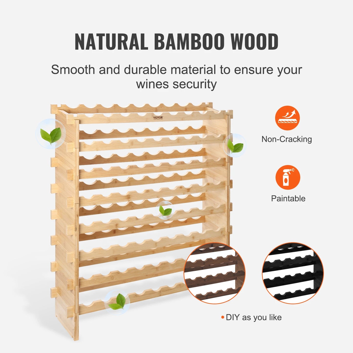 SucceBuy 8-Tier Bamboo Stackable Wine Rack For Free Standing Storage