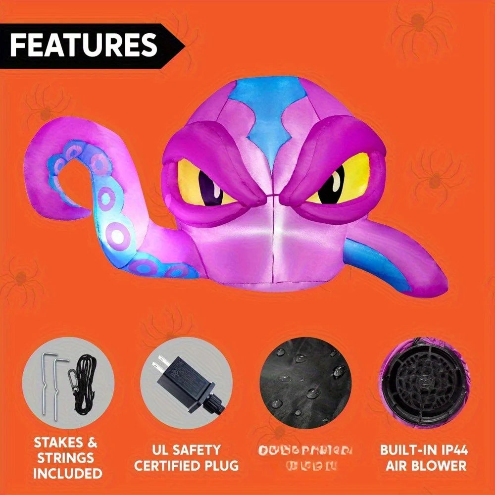 4 FT Tall Halloween Inflatable Purple Octopus Head with Tentacles Broke Out from Window with Built-in LEDs Blow Up for Halloween Window Decor, Outdoor Yard Garden Lawn Party Decoration Pet and Home Outlet